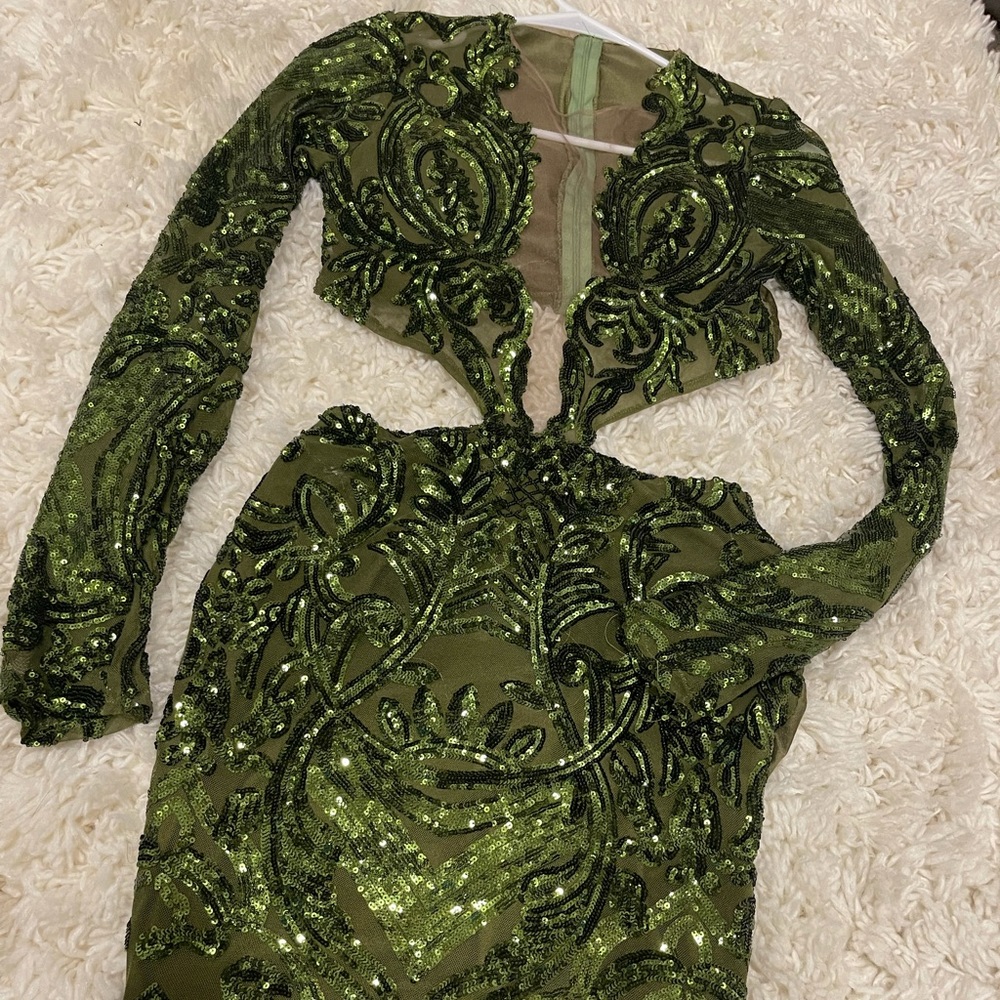 COPY - Green sequin cut out birthday dress.